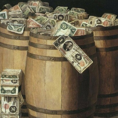 Victor Dubreuil, "Barriles de dinero", óleo sobre lienzo, circa 1897