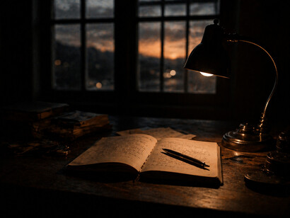 An open notebook under warm light captures the early stage where curiosity quietly begins to take form
