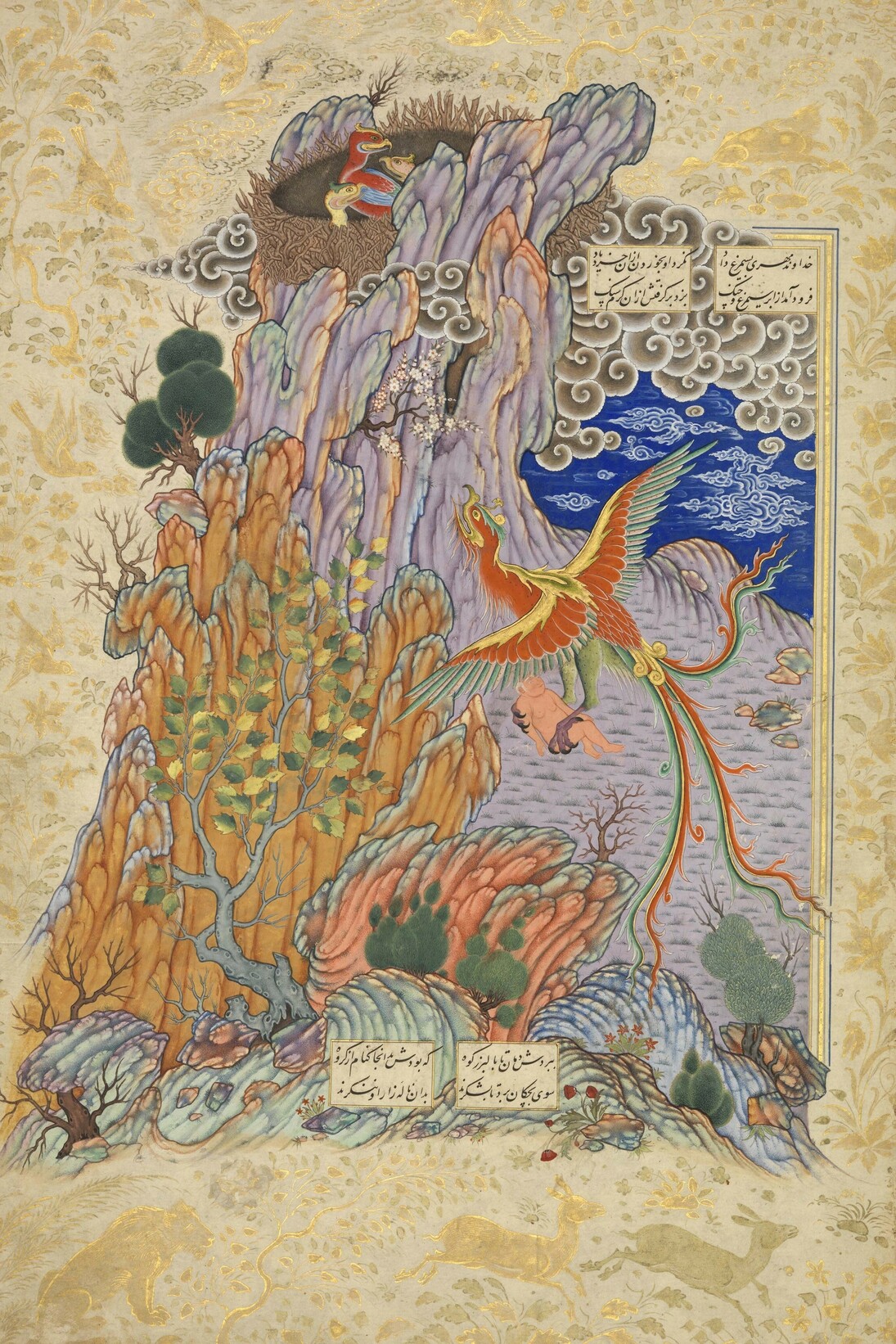 The Simurgh Carries Zal to Her Nest, Book of Kings (Shahnama), Made for Shah Abbas I (r. 1587-1629), Late 16th century, Iran (probably Qazvin), © Trustees of the Chester Beatty Library, Dublin