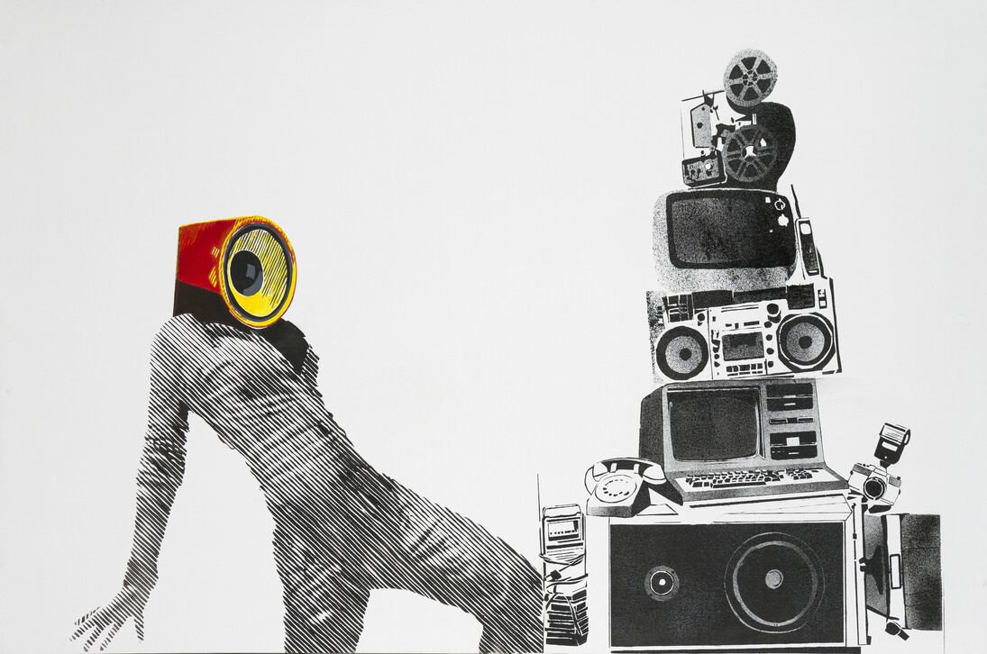 Khaled Takreti, 220 Volts, 2014, Acrylic on canvas, 106 x 160 cm