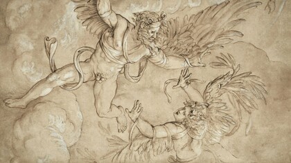 A depiction of Icarus plunging from the heavens, symbolizing the consequences of unchecked ambition and the dangers of technological progress without adequate restraint. Copy after Giulio Romano, The Fall of Icarus (16th century). Photo via The Cleveland Museum of Art/Unsplash