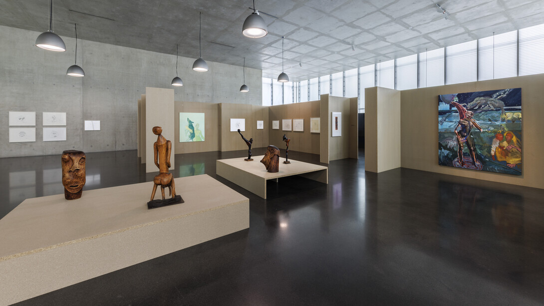 Michael Armitage, Maria Lassnig, Chelenge Van Rampelberg, ausstellungsansicht. Mit freundlicher genehmigung von Kunsthaus Bregenz