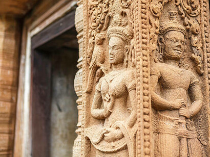 Ancient Buddhist cosmology depicted in a carved stone relief from Thailand