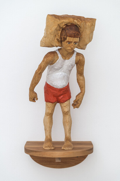 Santiago Cal, Night Willy, 2014, Basswood, cherry, paint, 24.75” x 11” x 12.5” (with shelf)