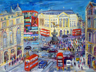 Josephine Chisholm, Piccadilly Evening, acrylic on paper, 55 x 74 cm
