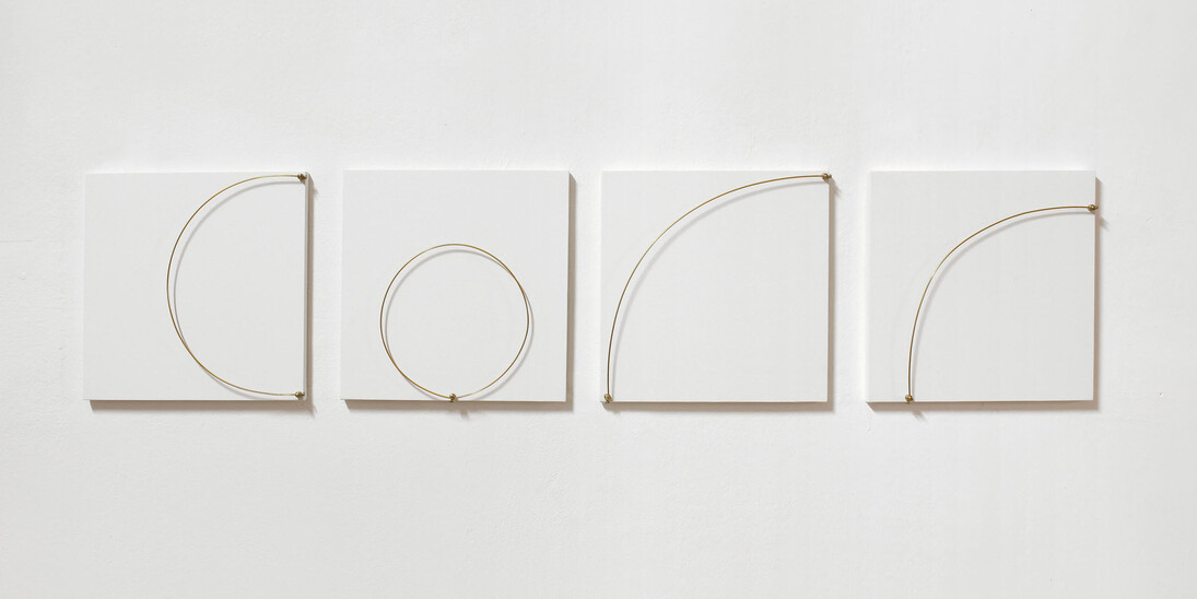 Bruno Bani, GENESI, 2015, acrilico e filo di rame su tela, 30 x 30 cm ciascuno