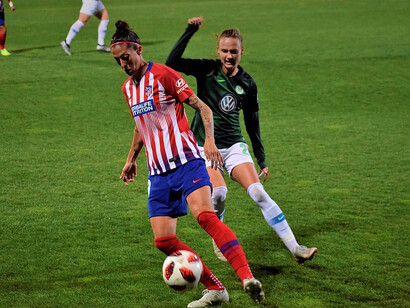 Jennifer Hermoso en un partido entre el Atlético de Madrid y el Wolfsburgo