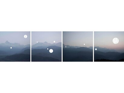 Shen Wei, Sarangkot, 2014, Acrylic on archival pigment print, each panel 16 1/2 x 23 3/8 in, courtesy of Flowers Gallery, London and New York
