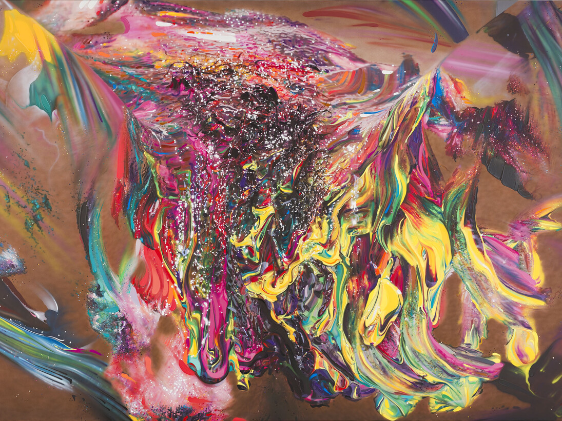 Jason Brooks, Origin IV, 2015, Acrylic on canvas, 125.1 x 176.2 cm © Jason Brooks and courtesy Marlborough Contemporary. Photograph credit: Francis Ware