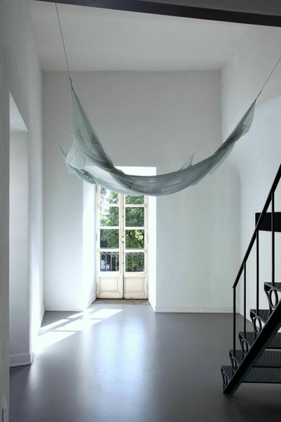 Phillip Lai Vanishing point, 2012, polyester tulle, overall approx 227 x 300 x 460 cm