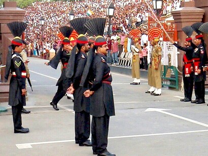 At the Indo-Pakistan border near Amritsar, India, the ‘Beating Retreat’ ceremony takes place at the Wagah Border Post