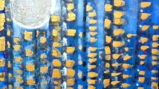 Matilde Calamai, Blue City, 2013, Acrylic on Canvas, 39.5" x 47