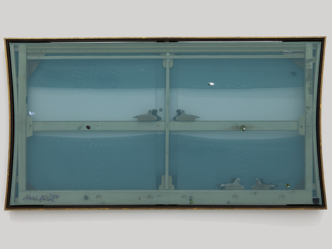 Merlin James, Marine, 2013-15, Acrylic on canvas, 23 x 43 inches, 58.4 x 109.2 cm. (C) Merlin James; Courtesy of Sikkema Jenkins & Co., New York