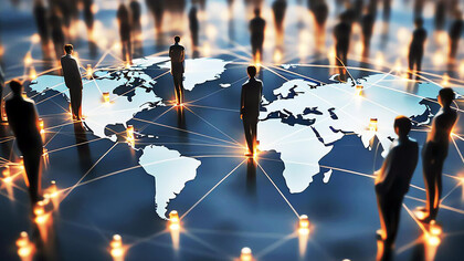 Human figures that seem to be interconnected across the globe