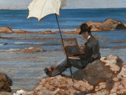 Giovanni Fattori, Lega che dipinge sugli scogli, collezione privata