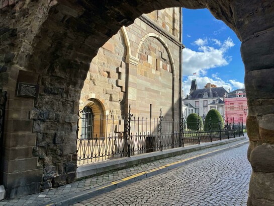 Maastricht, the Netherlands, features charming urban architecture with cobblestone streets, historic buildings, and a timeless European atmosphere
