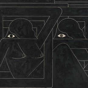 Un Esto Unidos (2 Figures. Black), 2016. Charcoal, acrylic and graphite on canvas. 60 x 84 inches. Courtesy of V1 Gallery