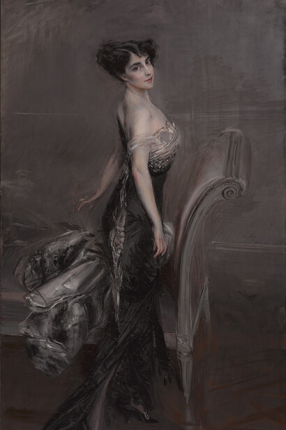 Giovanni Boldini (Italian, 1842–1931). "Portrait of a Lady", 1912. Oil on canvas, 91 x 47 3/4 in. (231.1 x 121.3 cm). Brooklyn Museum, Anonymous gift, 41.876. (Photo: Sarah DeSantis, Brooklyn Museum)