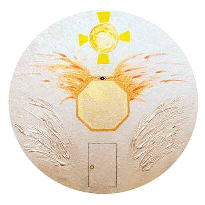 Zoe Summer, WINGS: Phoenix Rises In Triumph, The Answers Are Within, Acrylic on Canvas, 16” x 16”, Courtesy of Agora Gallery