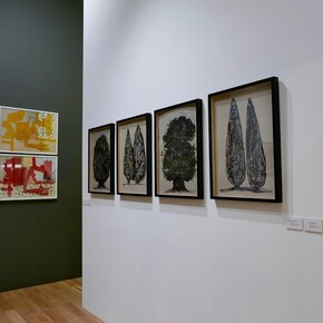 Involuntary reflex I, Patrick Kinmonth, 2015, Mixed media

Et in Arcadia Ego, Patrick Kinmonth, 2015, Alcohol ink on recycled cardboard in integrated box frames

Couple II (Maquette) 22/55, Alexander Polzin, 2011, Bronze