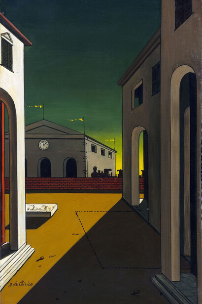Giorgio de Chirico, Piazza d'Italia con piedistallo vuoto, 1955, olio su tela, Collezione Roberto Casamonti, Firenze © Collezione Roberto Casamonti, Firenze (courtesy Tornabuoni Arte, Firenze) © Fondazione Giorgio e Isa de Chirico, Roma
