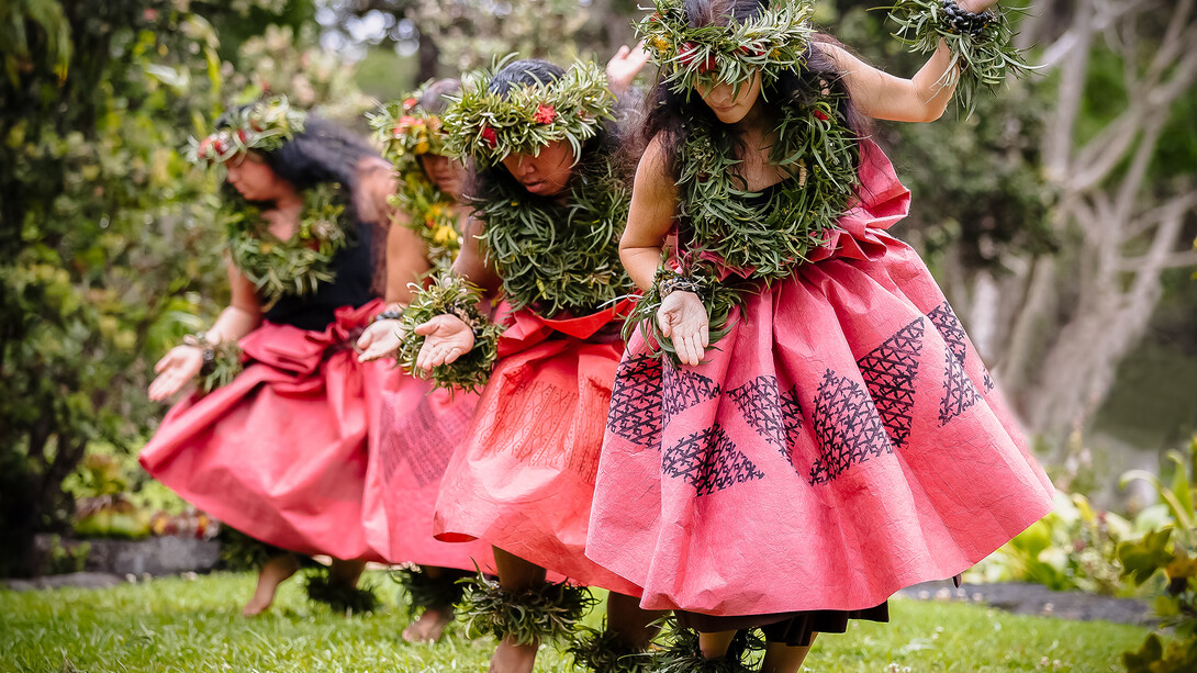 Hula dancers from the Hālau Nā Kipuʻupuʻu group, Kaʻauea, Hawaiʻi, Hawaiian Islands, 2011. Photo: Dino Morrow 