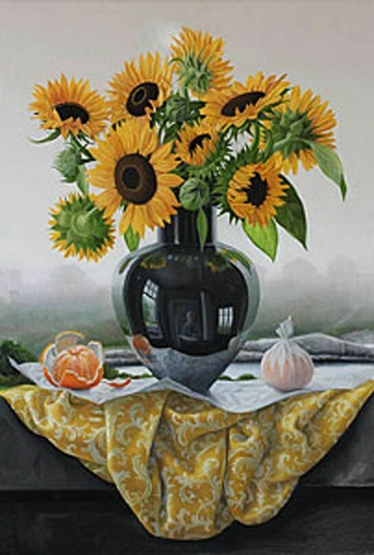 James Aponovich, Sunflowers, Appledore, 2012, Oil on linen, 28 x 20 in.