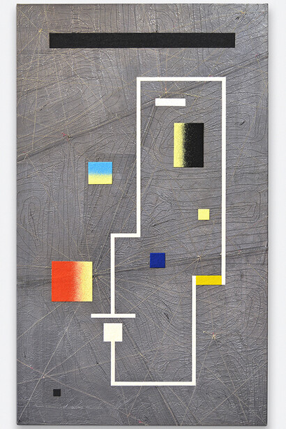 Leonardo Ulian, Matrix board 10 - Light emitting rectangle, 2017, Lead, canvass, wood,mdf, thread, colour sand, varnish,115x68x4.5cm. Courtesy of The Flat