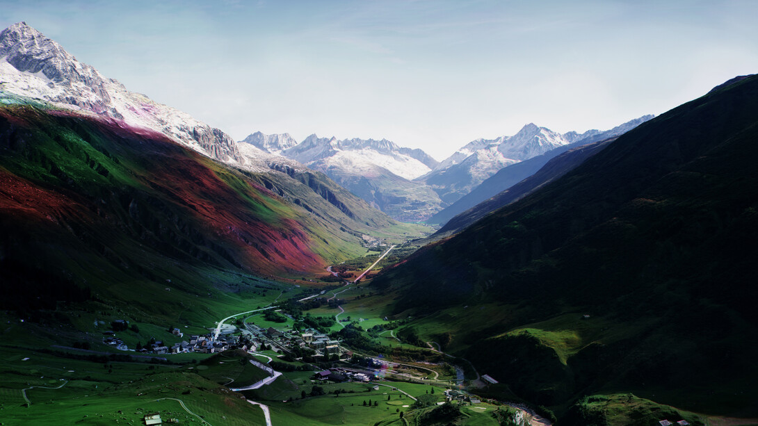 Florian Maier-Aichen, Untitled (Andermatt), 2014, C-Print, 72 5/8 x 92 1/8 inches (184.5 x 234 cm) framed © Florian Maier-Aichen, courtesy 303 Gallery, New York
