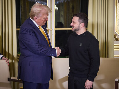 In 2024, Ukrainian President Volodymyr Zelenskyy attended a trilateral meeting with U.S. President-elect Donald Trump in Paris