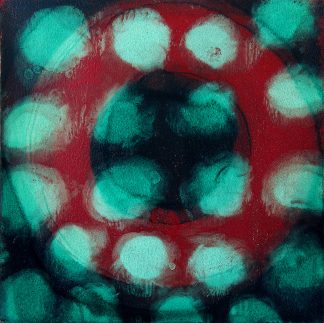 Marylyn Dintenfass, Oculus 8, Oil on paper, 15 x 15 inches