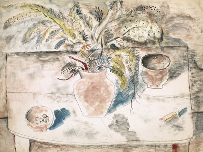 David Jones, The Table Top, 1928, watercolour and pencil, 45.4 x 57.8 cm, © Trustees of the David Jones Estate / Victoria and Albert
Museum, London