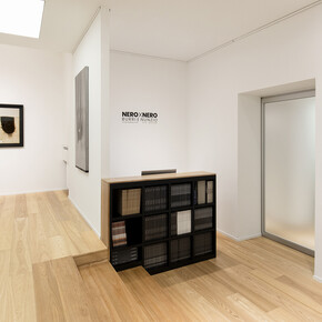 Alberto Burri and Nunzio, Nero x nero (Black x black), exhibition view. Courtesy of Mazzoleni Gallery
