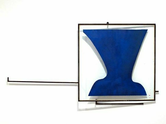 Rob Fischer, Untitled, 2014, glass, steel, screenprint ink, acrylic and latex paint, construction, adhesive, 50.5 x 70 x 5 inches