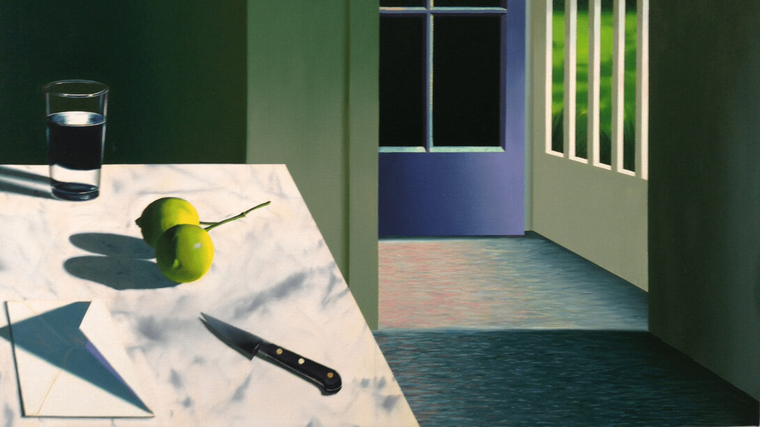 Bruce Cohen, Interior with envelope and limes, 2017. Courtesy of Berggruen Gallery 