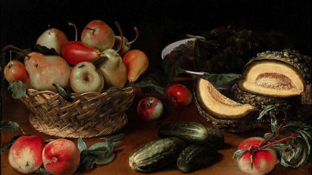 Fede Galizia, Still life with apples, pears, figs and melon, c. 1625-30