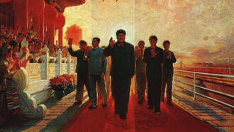 Pintura de propaganda durante la Revolución Cultural, que muestra a Mao en un encuentro con los Guardias Rojos