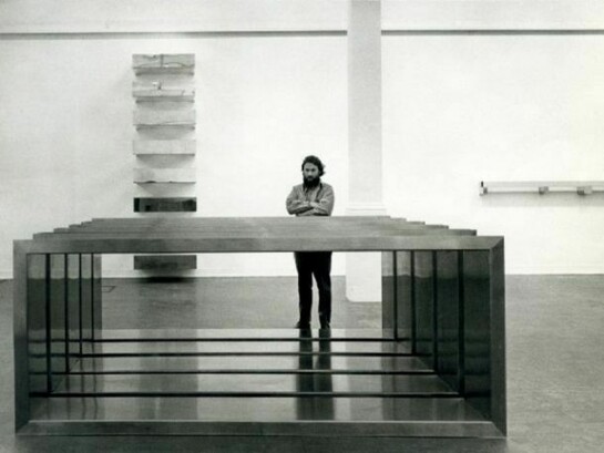 Donald Judd at Whitechapel Gallery, 1970, Photo by Richard Einzig, Brechten-Einzig Ltd. Judd Art © Judd Foundation Licensed by VAGA, New York, NY. Courtesy of Whitechapel Gallery Archive
