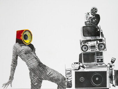 Khaled Takreti, 220 Volts, 2014, Acrylic on canvas, 106 x 160 cm