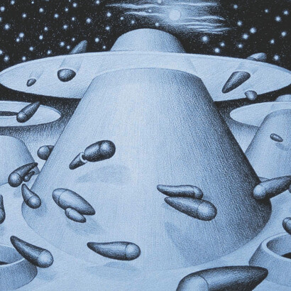 Wyland's World, pencil on paper, 40 × 30 centimetres, Mark Weighton, 1998