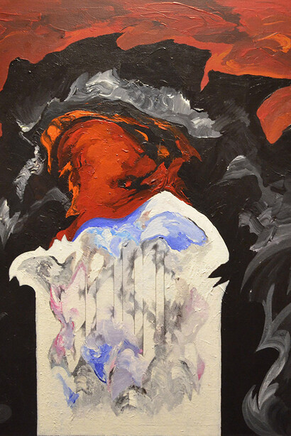 Sonia Gechtoff, Peacock, 1987, Acrylic and graphite on paper, 17 12 x 15 Framed with glass 