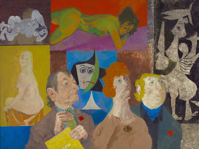 James Fitton, RA (1899 – 1982), Critics, oil on canvas,
painted circa 1968, 86 x 112 cm. From Paisnel Gallery
