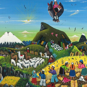 Tigua, Arte desde el centro del Mundo, Cosecha de cebada en minga y pastoreo en los Andes del pueblo kichwa. Fotos: Juan Robles Picón/MNA
