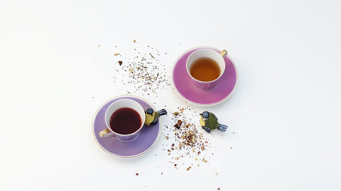 Two cups of drinks stand on a white background