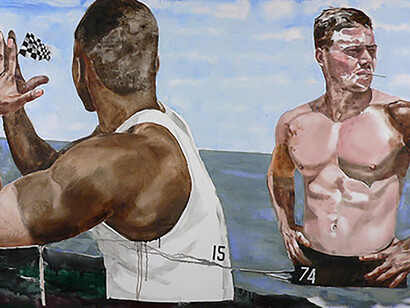 Checkered Passed (#1574), 2018, Oil and enamel on canvas, 44 x 76 inches; Courtesy of ClampArt, New York City © Jack Balas