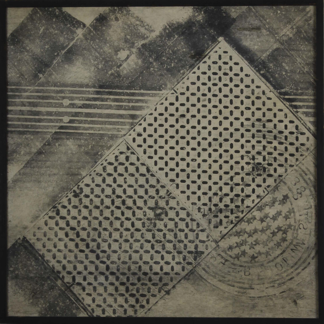 Sari Dienes, Tred Squares, c. 1953–1955, Ink on webril, 36 x 36 inches. Courtesy of The Sari Dienes Foundation, Pomona, NY. © Sari Dienes Foundation/ Licensed by VAGA, New York, NY.