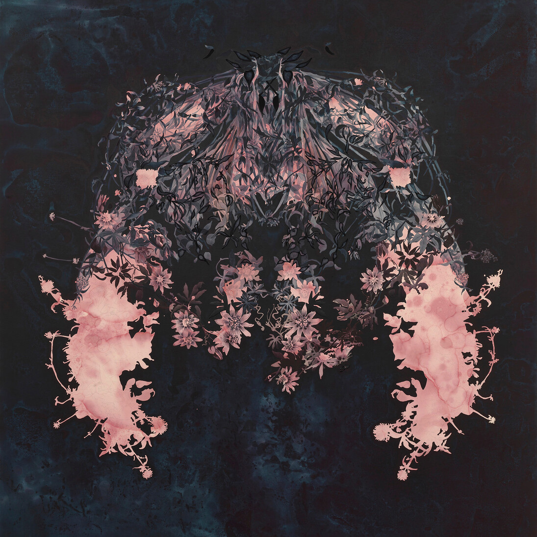 Hannah Maybank, Bobolla, 2014, Synthetic Dragon's Blood, Graphite and Watercolour on Linen, 71 x 67 in / 180 x 170 cm