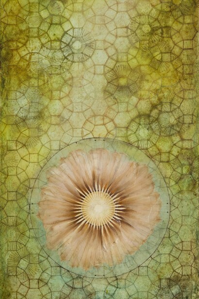 Sara Crisp, Untitled (Sea/Change) (detail), 2013-14, encaustic, tulips, pigment and oil, 36” x 18”