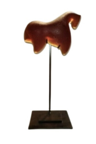Marlene Rose, Amber ancient horse - small, 2022, sand cast glass & steel, 24x14x8 inches