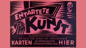 "Entartete Kunst" - Arte degenerata, mostra del partito nazista nella Haus der Kunst (Casa dell'Arte) in Königsplatz. Poster del 1938